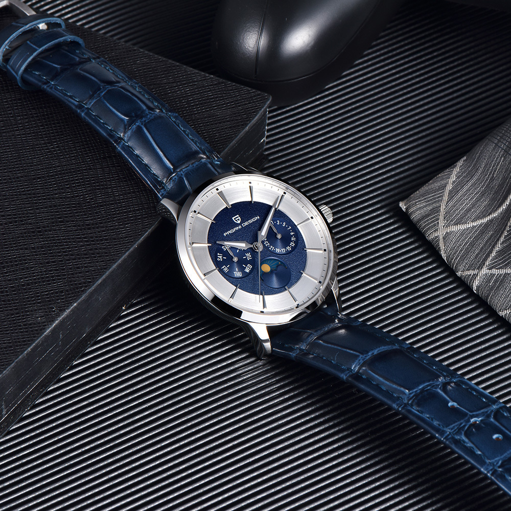 PAGANI DESIGN PD-1795 Quartz Men's Watch Stainless Steel Business Wrist Watch with Bracelet or Leather Watchband, Synthetic Sapphire Dial Glass