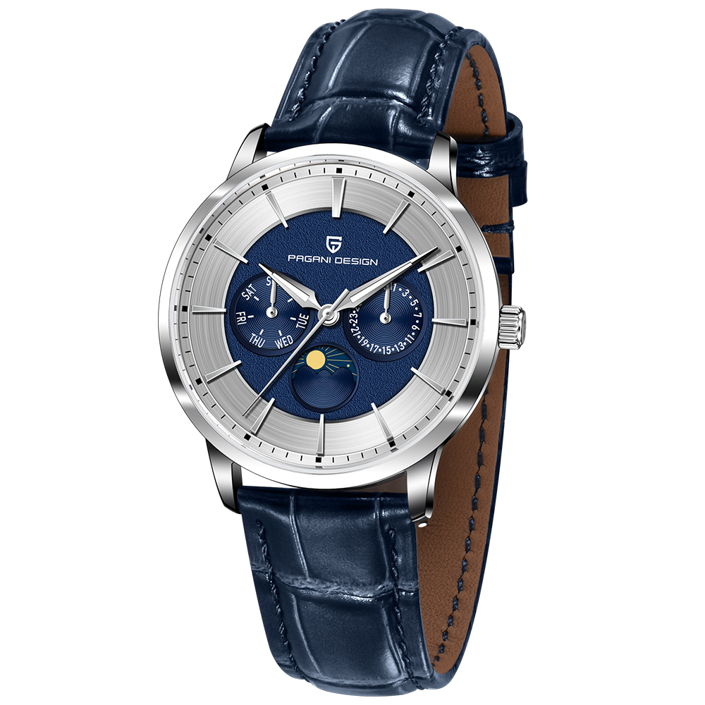 PAGANI DESIGN PD-1795 Quartz Men's Watch Stainless Steel Business Wrist Watch with Bracelet or Leather Watchband, Synthetic Sapphire Dial Glass