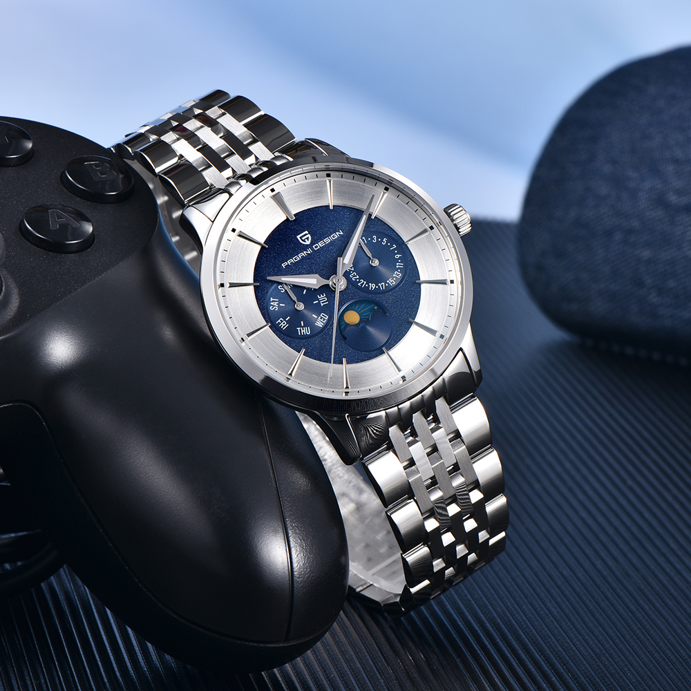 PAGANI DESIGN PD-1795 Quartz Men's Watch Stainless Steel Business Wrist Watch with Bracelet or Leather Watchband, Synthetic Sapphire Dial Glass