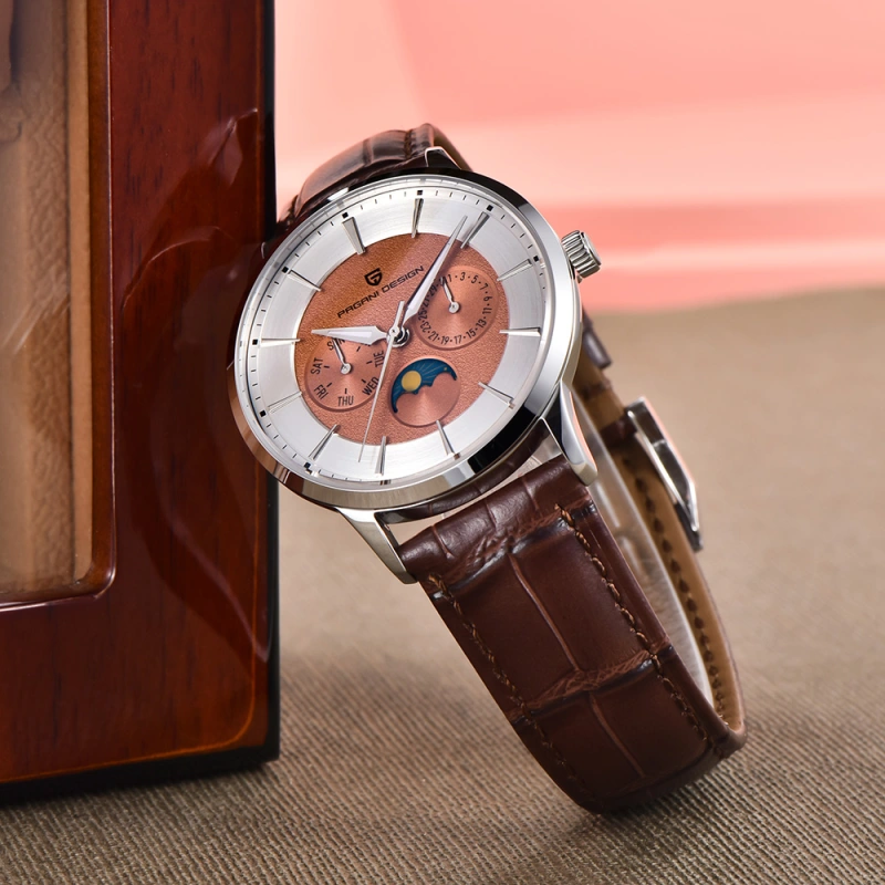 PAGANI DESIGN PD-1795 Quartz Men's Watch Stainless Steel Business Wrist Watch with Bracelet or Leather Watchband, Synthetic Sapphire Dial Glass