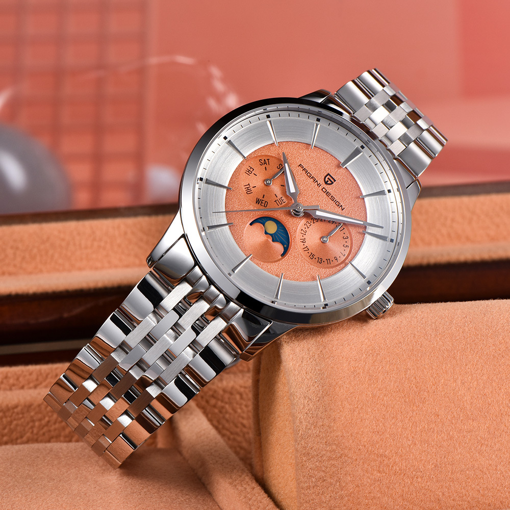 PAGANI DESIGN PD-1795 Quartz Men's Watch Stainless Steel Business Wrist Watch with Bracelet or Leather Watchband, Synthetic Sapphire Dial Glass