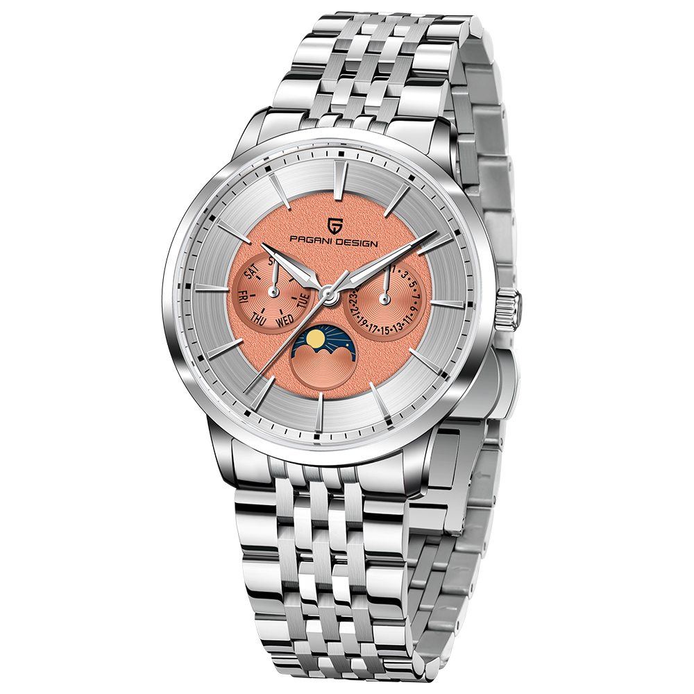 PAGANI DESIGN PD-1795 Quartz Men's Watch Stainless Steel Business Wrist Watch with Bracelet or Leather Watchband, Synthetic Sapphire Dial Glass