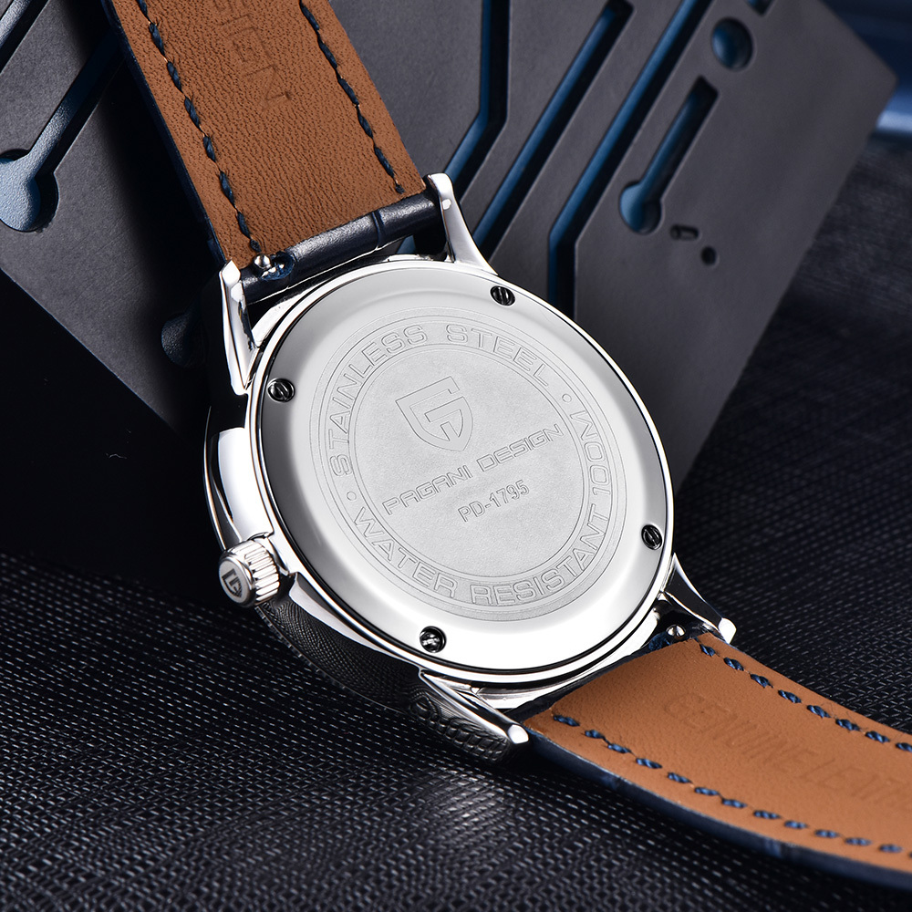 PAGANI DESIGN PD-1795 Quartz Men's Watch Stainless Steel Business Wrist Watch with Bracelet or Leather Watchband, Synthetic Sapphire Dial Glass