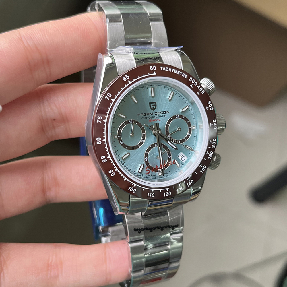 PAGANI DESIGN PD-1644 Men's Quartz Watches Chronograph Sports Wrist Watch with VK63 Movement Sapphire Ceramic Bezel Waterproof Stainless Steel Strap