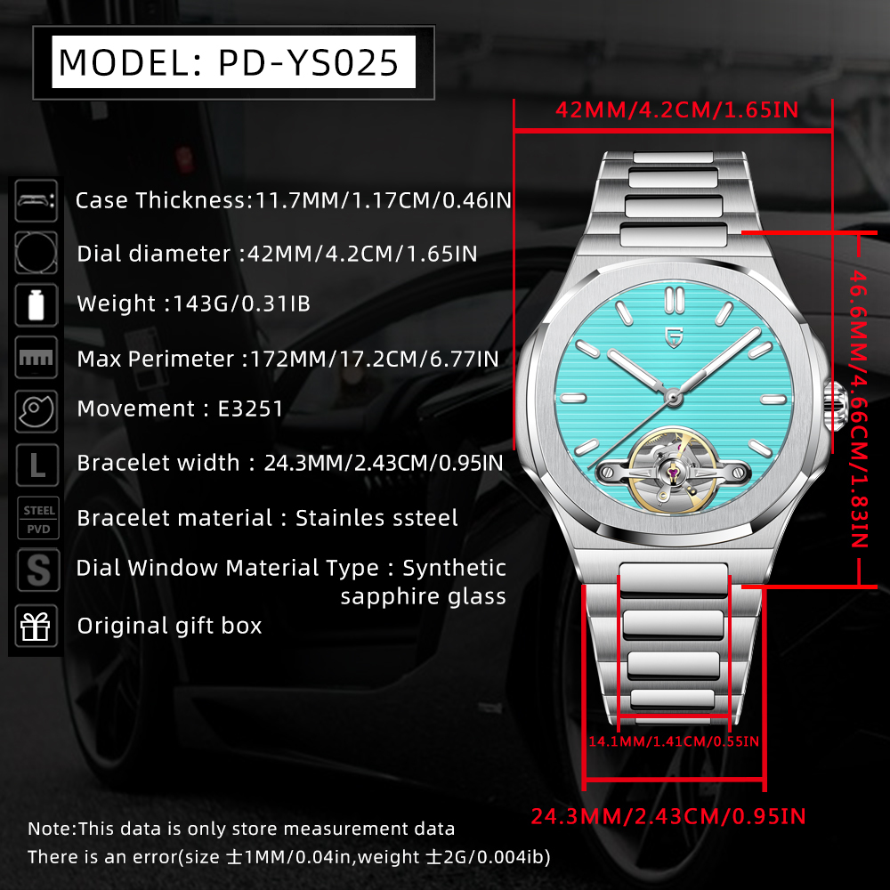 PAGANI DESIGN PD-YS025 New Automatic Men's Watch Full Stainless Steel Mechanical Wrist Watch for Men, Sapphire Dial Glass, Business Wristwatch with Balance Wheel