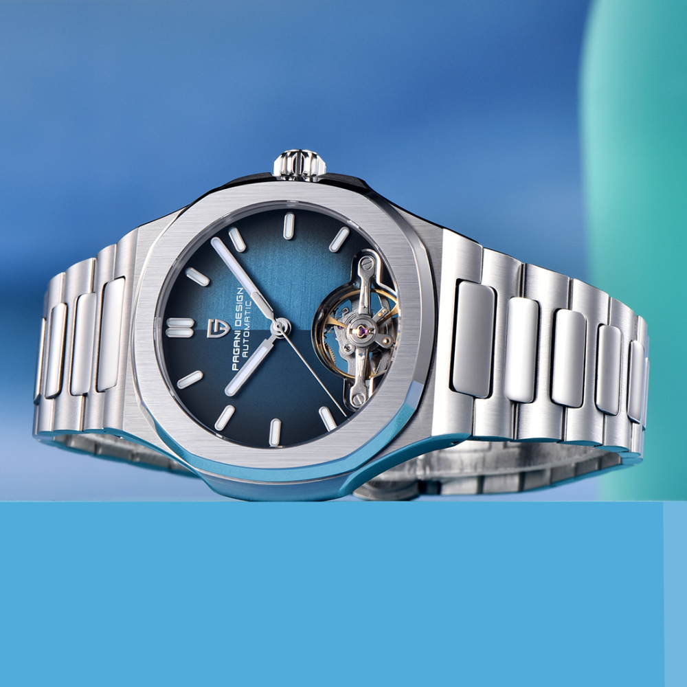 PAGANI DESIGN PD-YS025 New Automatic Men's Watch Full Stainless Steel Mechanical Wrist Watch for Men, Sapphire Dial Glass, Wristwatch with Balance Wheel