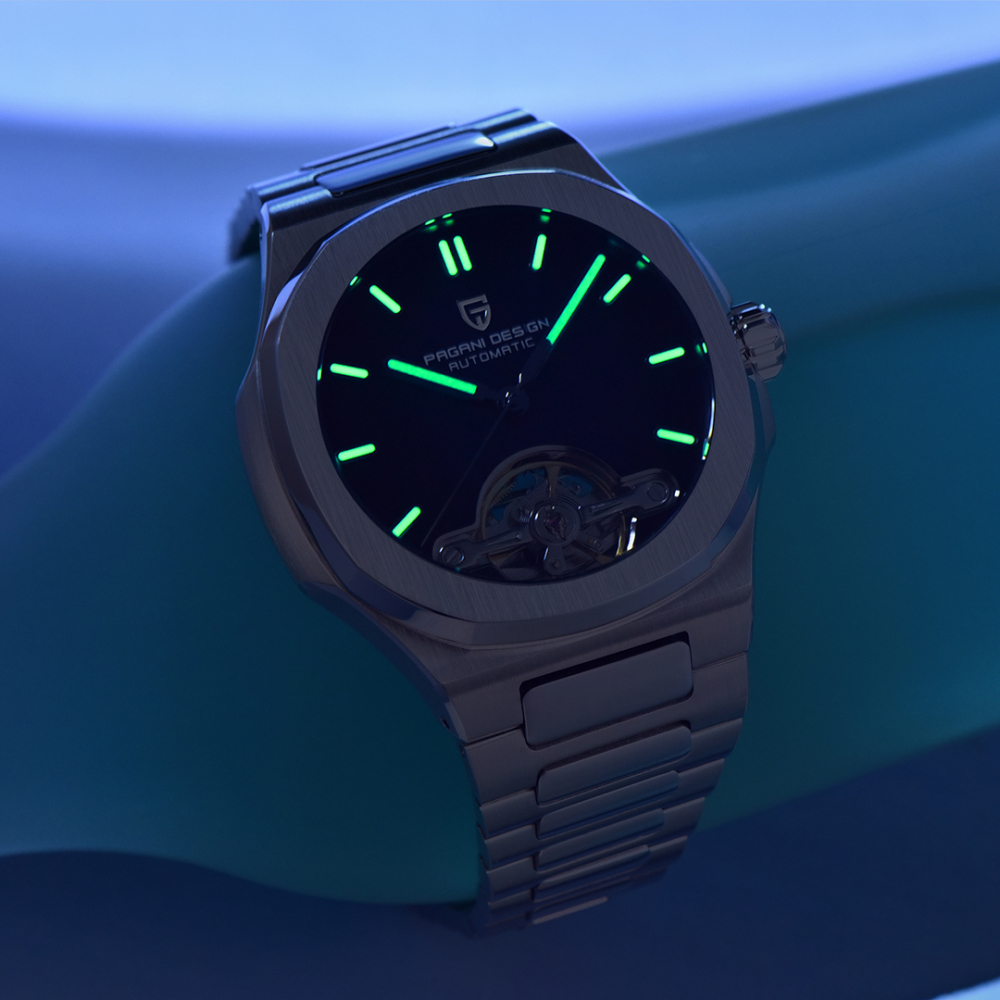 PAGANI DESIGN PD-YS025 New Automatic Men's Watch Full Stainless Steel Mechanical Wrist Watch for Men, Sapphire Dial Glass, Wristwatch with Balance Wheel