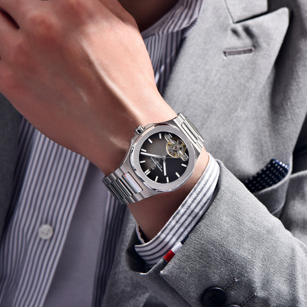 PAGANI DESIGN PD-YS025 New Automatic Men's Watch Full Stainless Steel Mechanical Wrist Watch for Men, Sapphire Dial Glass, Wristwatch with Balance Wheel