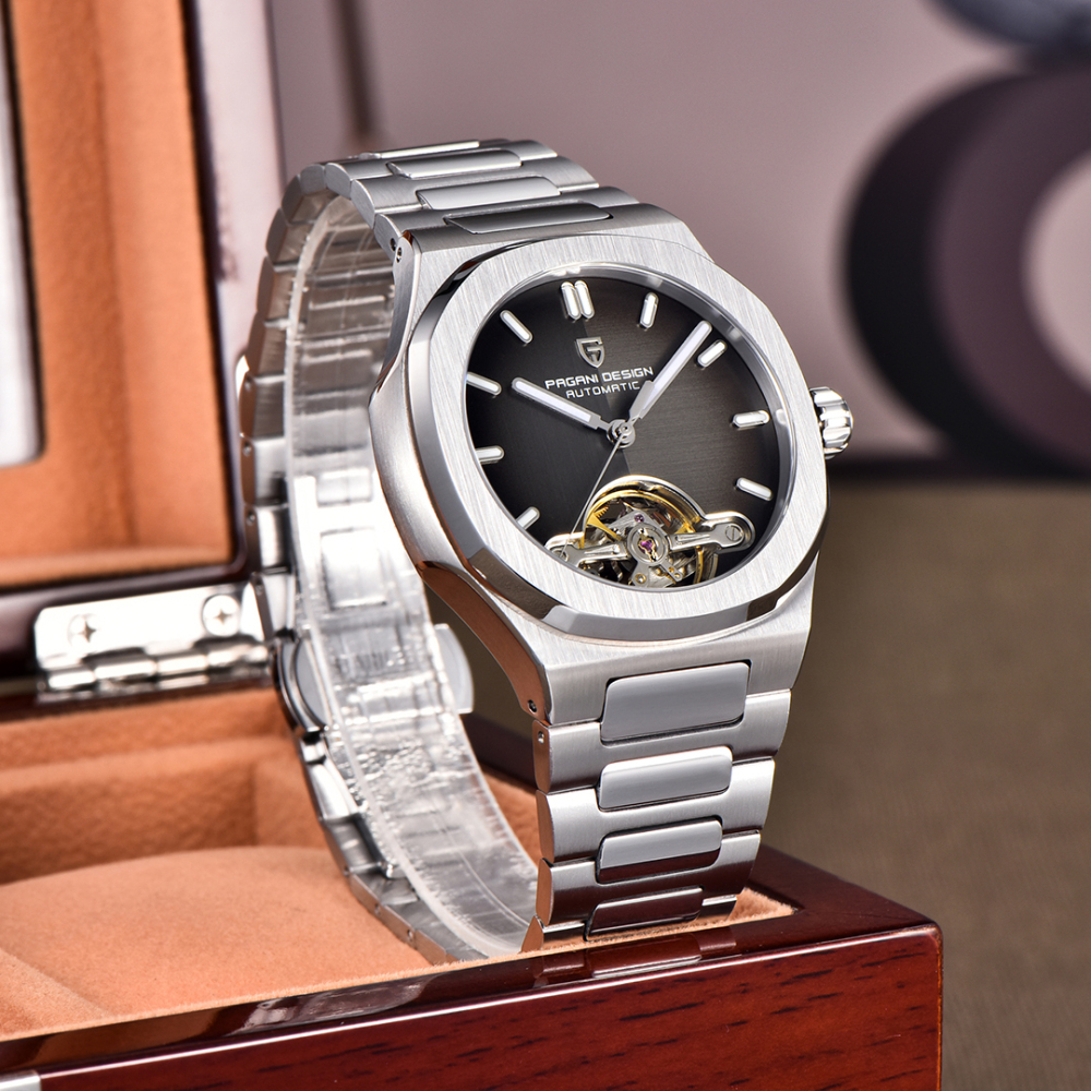 PAGANI DESIGN PD-YS025 New Automatic Men's Watch Full Stainless Steel Mechanical Wrist Watch for Men, Sapphire Dial Glass, Wristwatch with Balance Wheel