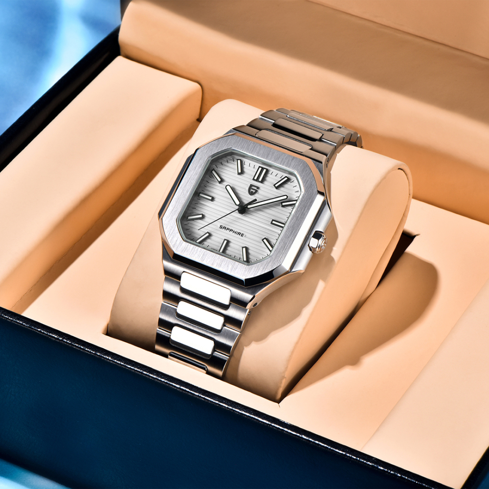 PAGANI DESIGN PD-YS019 Men's Quartz Watch New 37MM Stainless Steel Sports Waterproof Business Wrist Watch for Men, Synthetic Sapphire, Japan TMI VH31