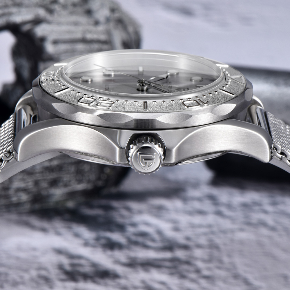 PAGANI DESIGN PD-1818 New Automatic Men's Watch Diver 300 Homage full Stainless Steel Mechanical 100M Waterproof Wrist Watch for Men, Synthetic Sapphire Dial Glass, Mesh Watch Strap