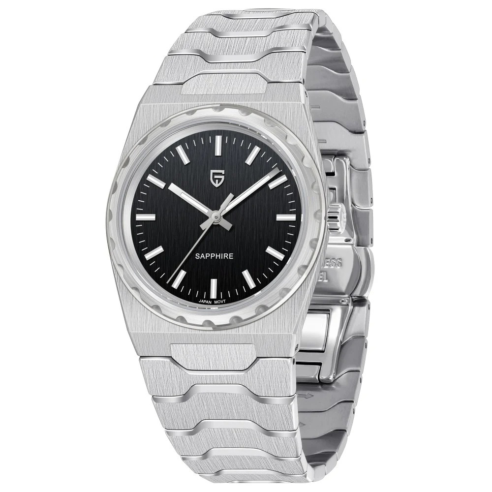 PAGANI DESIGN PD-YS020 Ultra Thin 7mm Men's Quartz Watch 10Bar Waterproof Stainless Steel Wrist Watch for Men C3 Upgrade Lume, Synthetic Sapphire Dial Glass