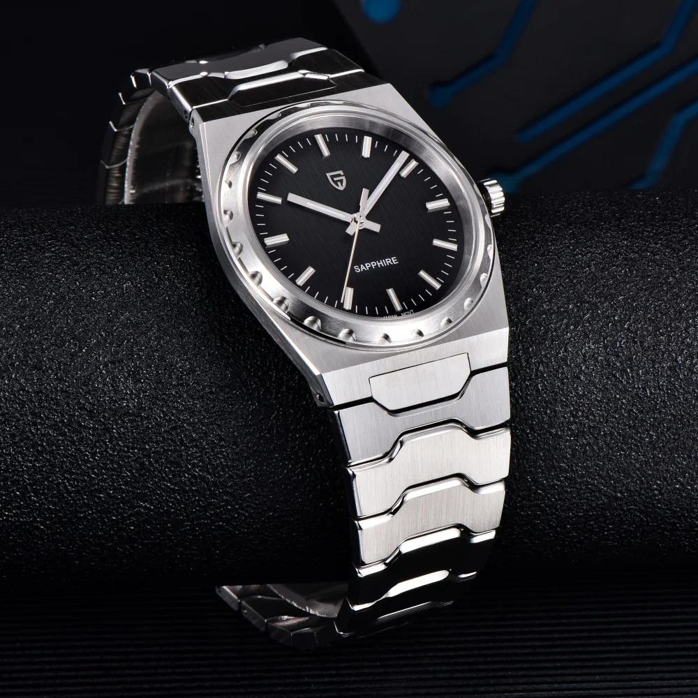 PAGANI DESIGN PD-YS020 Ultra Thin 7mm Men's Quartz Watch 10Bar Waterproof Stainless Steel Wrist Watch for Men C3 Upgrade Lume, Synthetic Sapphire Dial Glass