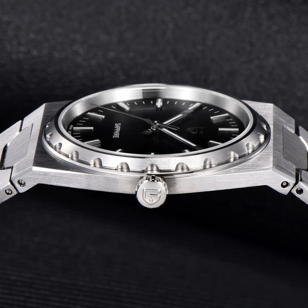 PAGANI DESIGN PD-YS020 Ultra Thin 7mm Men's Quartz Watch 10Bar Waterproof Stainless Steel Wrist Watch for Men C3 Upgrade Lume, Synthetic Sapphire Dial Glass