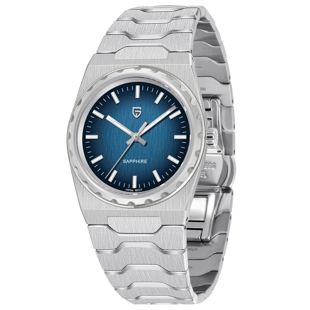 PAGANI DESIGN PD-YS020 Ultra Thin 7mm Men's Quartz Watch 10Bar Waterproof Stainless Steel Wrist Watch for Men C3 Upgrade Lume, Synthetic Sapphire Dial Glass