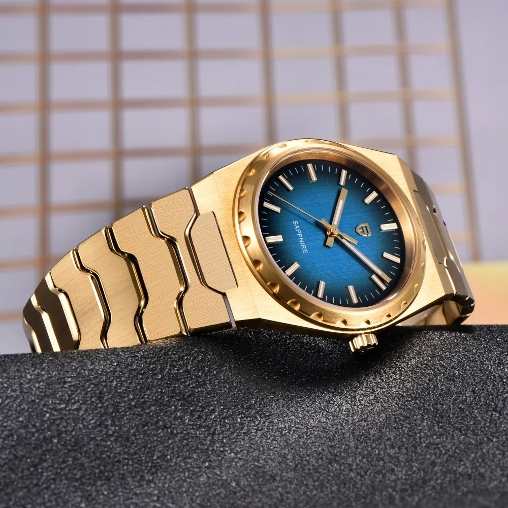 PAGANI DESIGN PD-YS020 Ultra Thin 7mm Men's Quartz Watch 10Bar Waterproof Stainless Steel Wrist Watch for Men C3 Upgrade Lume, Synthetic Sapphire Dial Glass