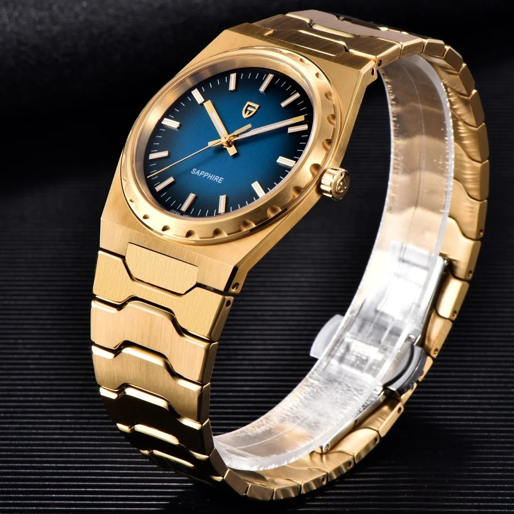 PAGANI DESIGN PD-YS020 Ultra Thin 7mm Men's Quartz Watch 10Bar Waterproof Stainless Steel Wrist Watch for Men C3 Upgrade Lume, Synthetic Sapphire Dial Glass