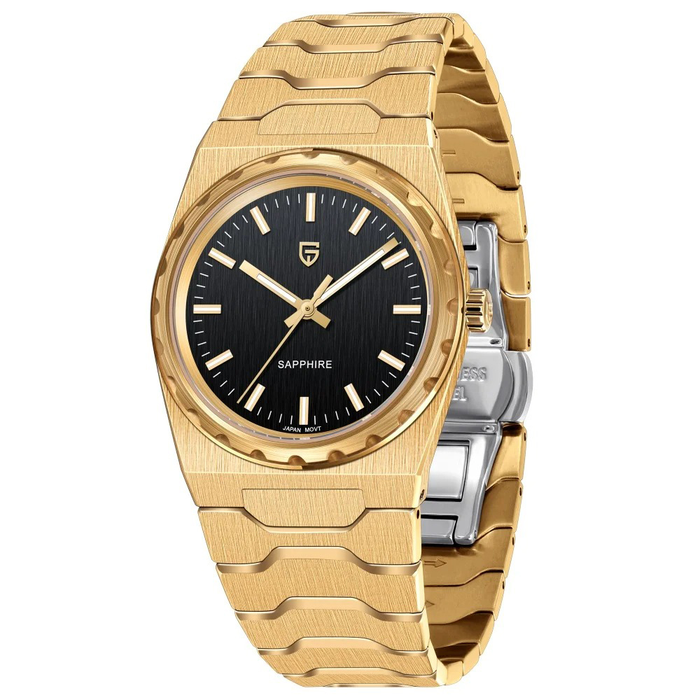PAGANI DESIGN PD-YS020 Ultra Thin 7mm Men's Quartz Watch 10Bar Waterproof Stainless Steel Wrist Watch for Men C3 Upgrade Lume, Synthetic Sapphire Dial Glass