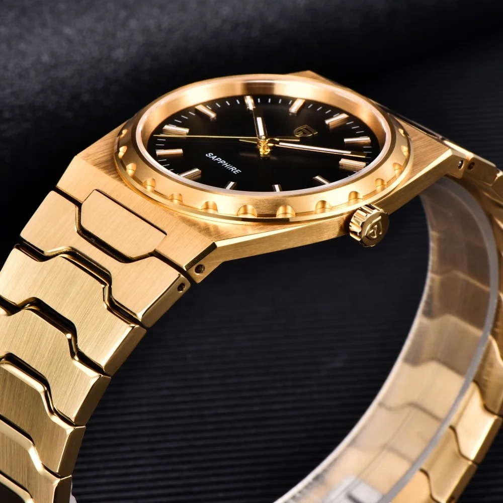 PAGANI DESIGN PD-YS020 Ultra Thin 7mm Men's Quartz Watch 10Bar Waterproof Stainless Steel Wrist Watch for Men C3 Upgrade Lume, Synthetic Sapphire Dial Glass