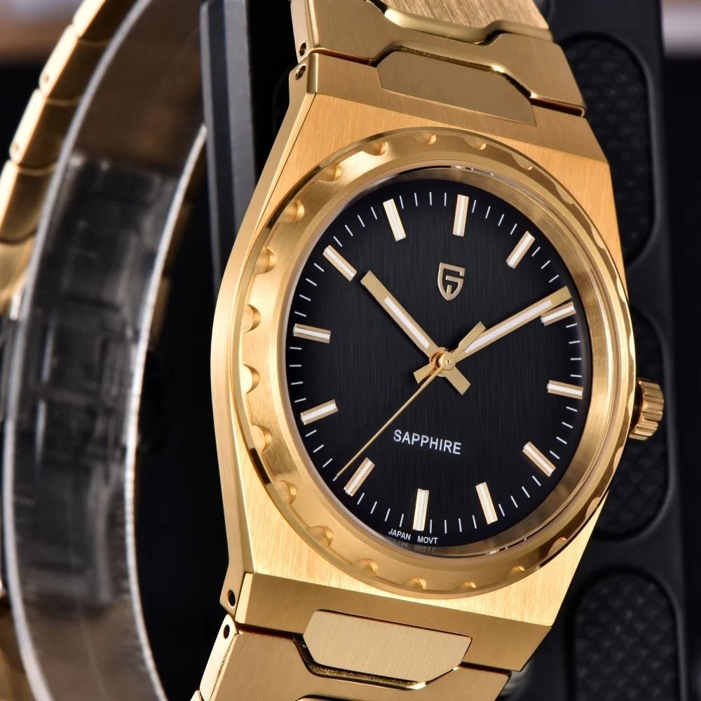 PAGANI DESIGN PD-YS020 Ultra Thin 7mm Men's Quartz Watch 10Bar Waterproof Stainless Steel Wrist Watch for Men C3 Upgrade Lume, Synthetic Sapphire Dial Glass