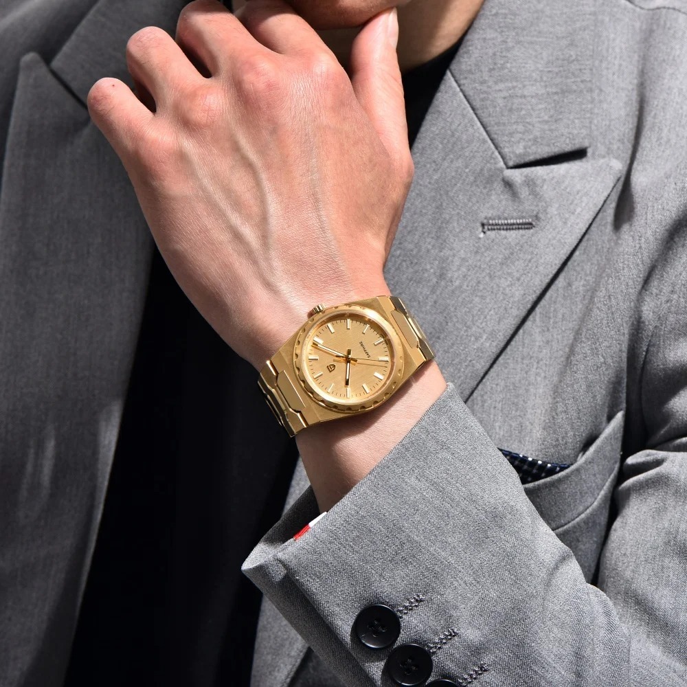 PAGANI DESIGN PD-YS020 Ultra Thin 7mm Men's Quartz Watch 10Bar Waterproof Stainless Steel Wrist Watch for Men C3 Upgrade Lume, Synthetic Sapphire Dial Glass
