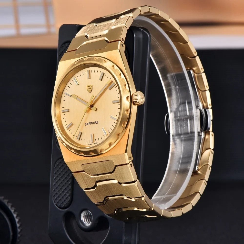 PAGANI DESIGN PD-YS020 Ultra Thin 7mm Men's Quartz Watch 10Bar Waterproof Stainless Steel Wrist Watch for Men C3 Upgrade Lume, Synthetic Sapphire Dial Glass