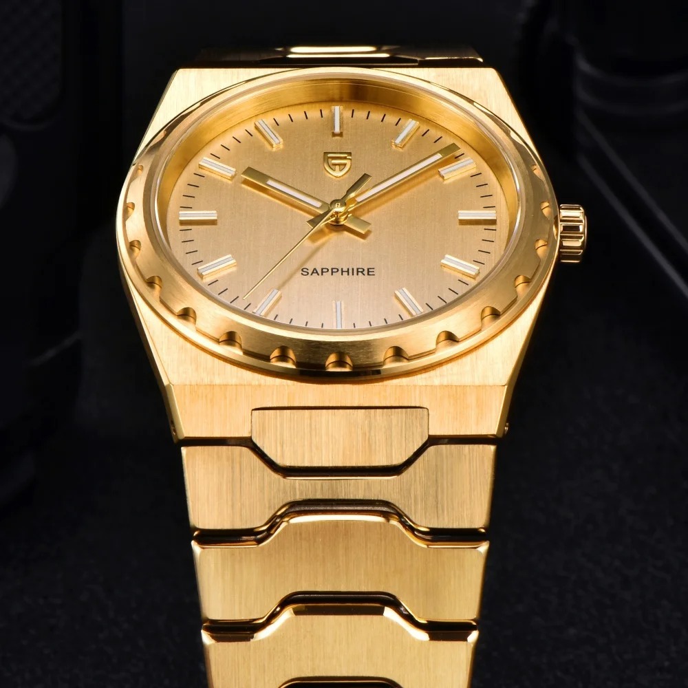 PAGANI DESIGN PD-YS020 Ultra Thin 7mm Men's Quartz Watch 10Bar Waterproof Stainless Steel Wrist Watch for Men C3 Upgrade Lume, Synthetic Sapphire Dial Glass
