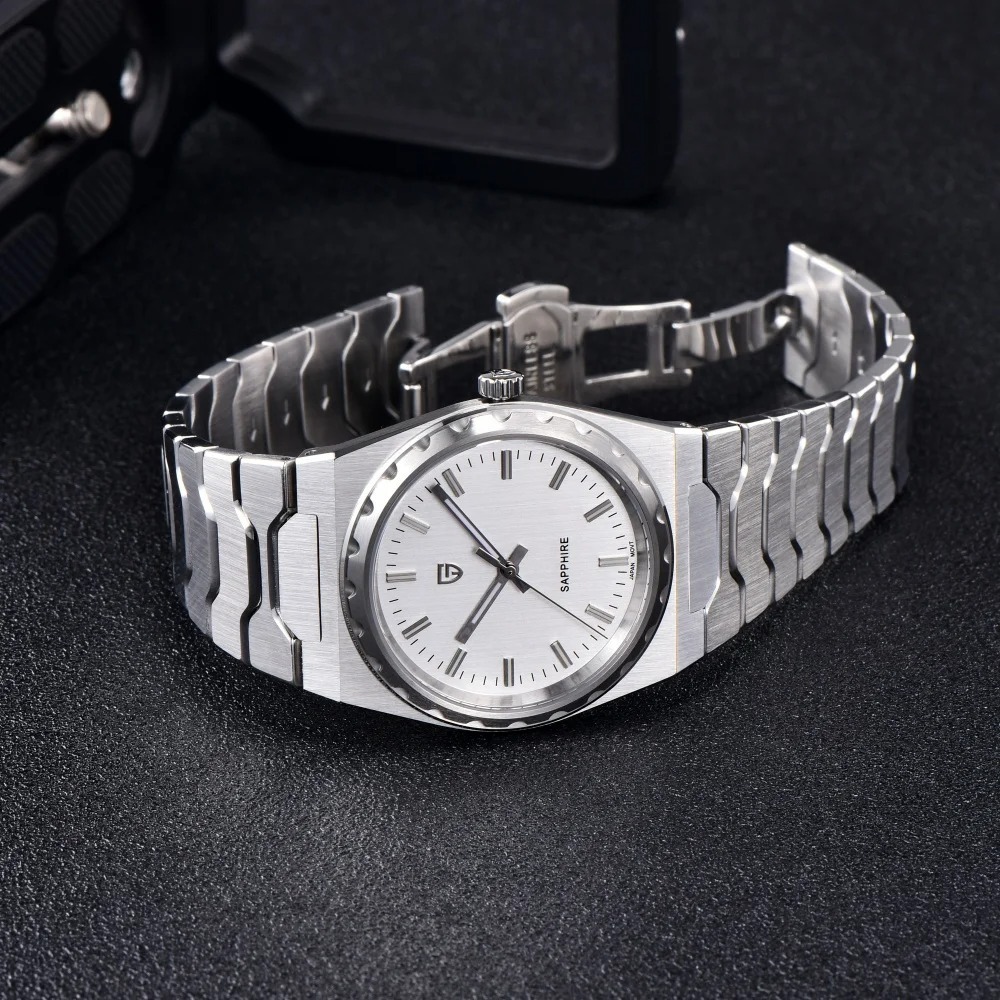 PAGANI DESIGN PD-YS020 Ultra Thin 7mm Men's Quartz Watch 10Bar Waterproof Stainless Steel Wrist Watch for Men C3 Upgrade Lume, Synthetic Sapphire Dial Glass