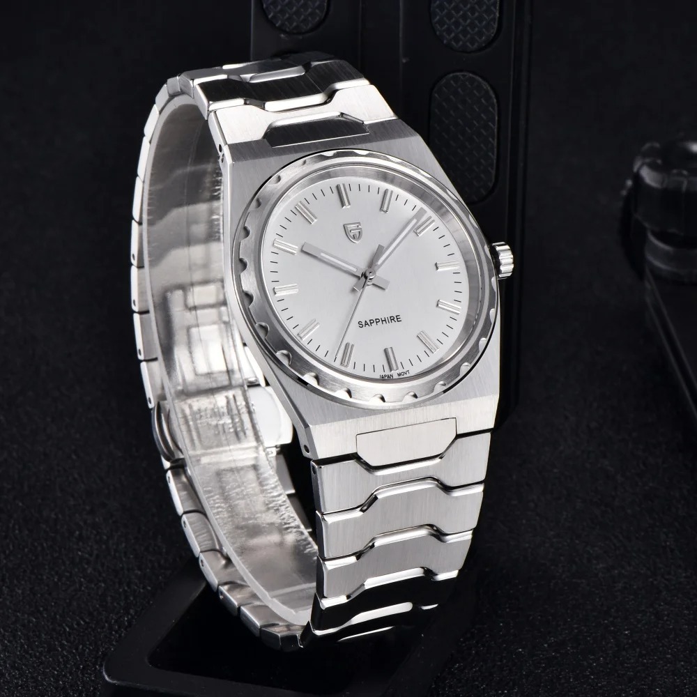 PAGANI DESIGN PD-YS020 Ultra Thin 7mm Men's Quartz Watch 10Bar Waterproof Stainless Steel Wrist Watch for Men C3 Upgrade Lume, Synthetic Sapphire Dial Glass