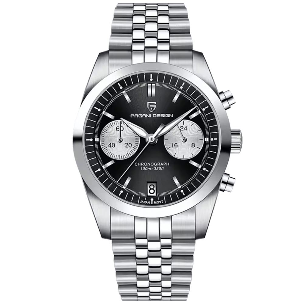 PAGANI DESIGN PD-1775 Men's Quartz Watches 37.5MM Chronograph Stainless Steel Sports Analog Wrist Watch for Men, Waterproof, Synthetic Sapphire Dial Glass