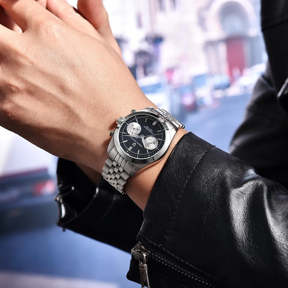 PAGANI DESIGN PD-1775 Men's Quartz Watches 37.5MM Chronograph Stainless Steel Sports Analog Wrist Watch for Men, Waterproof, Synthetic Sapphire Dial Glass