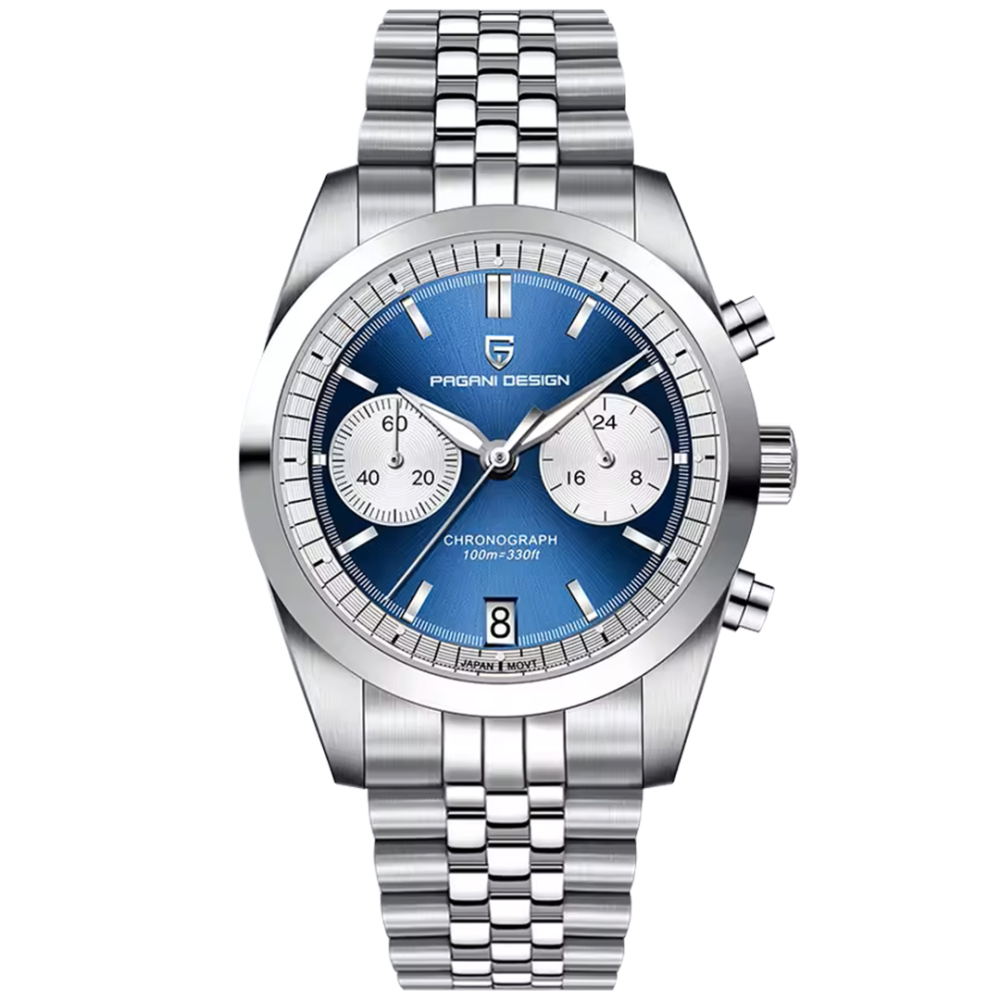 PAGANI DESIGN PD-1775 Men's Quartz Watches 37.5MM Chronograph Stainless Steel Sports Analog Wrist Watch for Men, Waterproof, Synthetic Sapphire Dial Glass