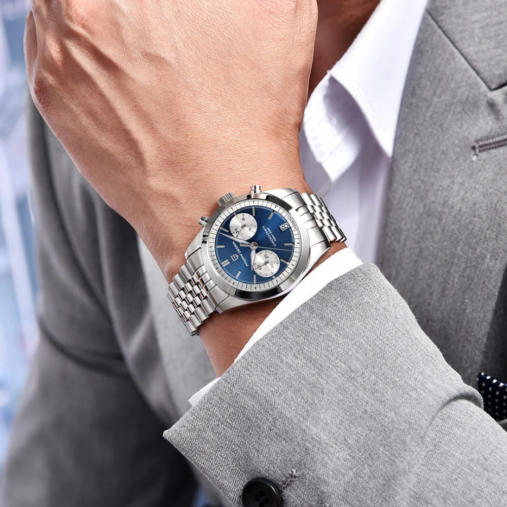 PAGANI DESIGN PD-1775 Men's Quartz Watches 37.5MM Chronograph Stainless Steel Sports Analog Wrist Watch for Men, Waterproof, Synthetic Sapphire Dial Glass