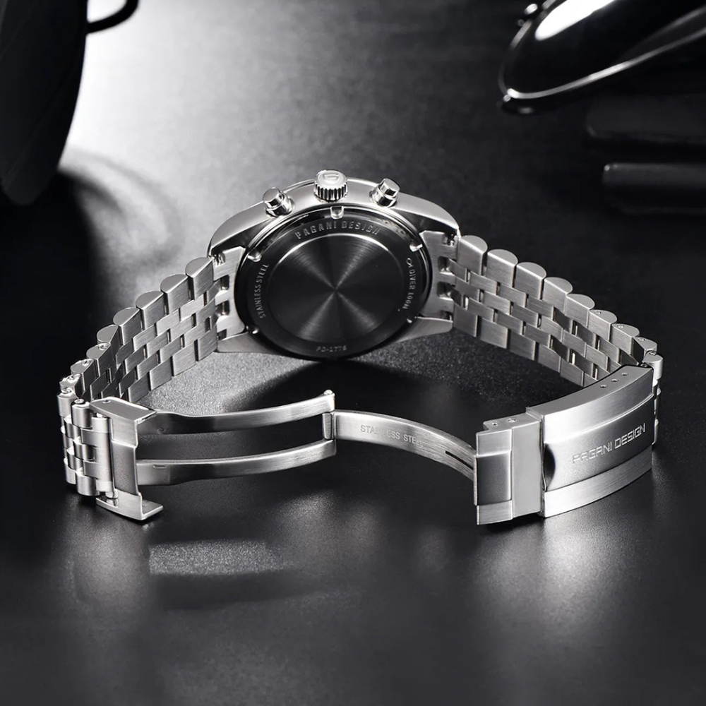 PAGANI DESIGN PD-1775 Men's Quartz Watches 37.5MM Chronograph Stainless Steel Sports Analog Wrist Watch for Men, Waterproof, Synthetic Sapphire Dial Glass