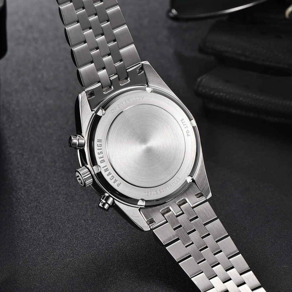 PAGANI DESIGN PD-1775 Men's Quartz Watches 37.5MM Chronograph Stainless Steel Sports Analog Wrist Watch for Men, Waterproof, Synthetic Sapphire Dial Glass