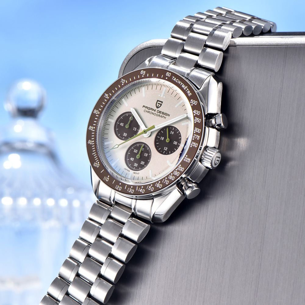 PAGANI DESIGN PD-1701 Men's Quartz Watches full Stainless Steel Waterproof Sports Chronograph Wrist Watch for Men Pepsi Bezel