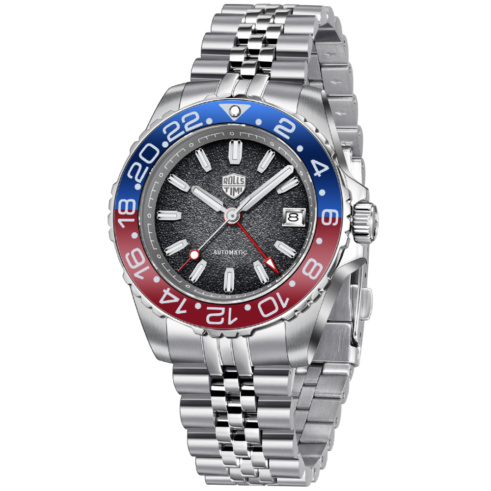 RollsTimi RT7935 GMT Men's Watches NH34 Stainless Steel 100M Waterproof Analog Wristwatch for Men with Jubilee, Synthetic Sapphire Dial Glass