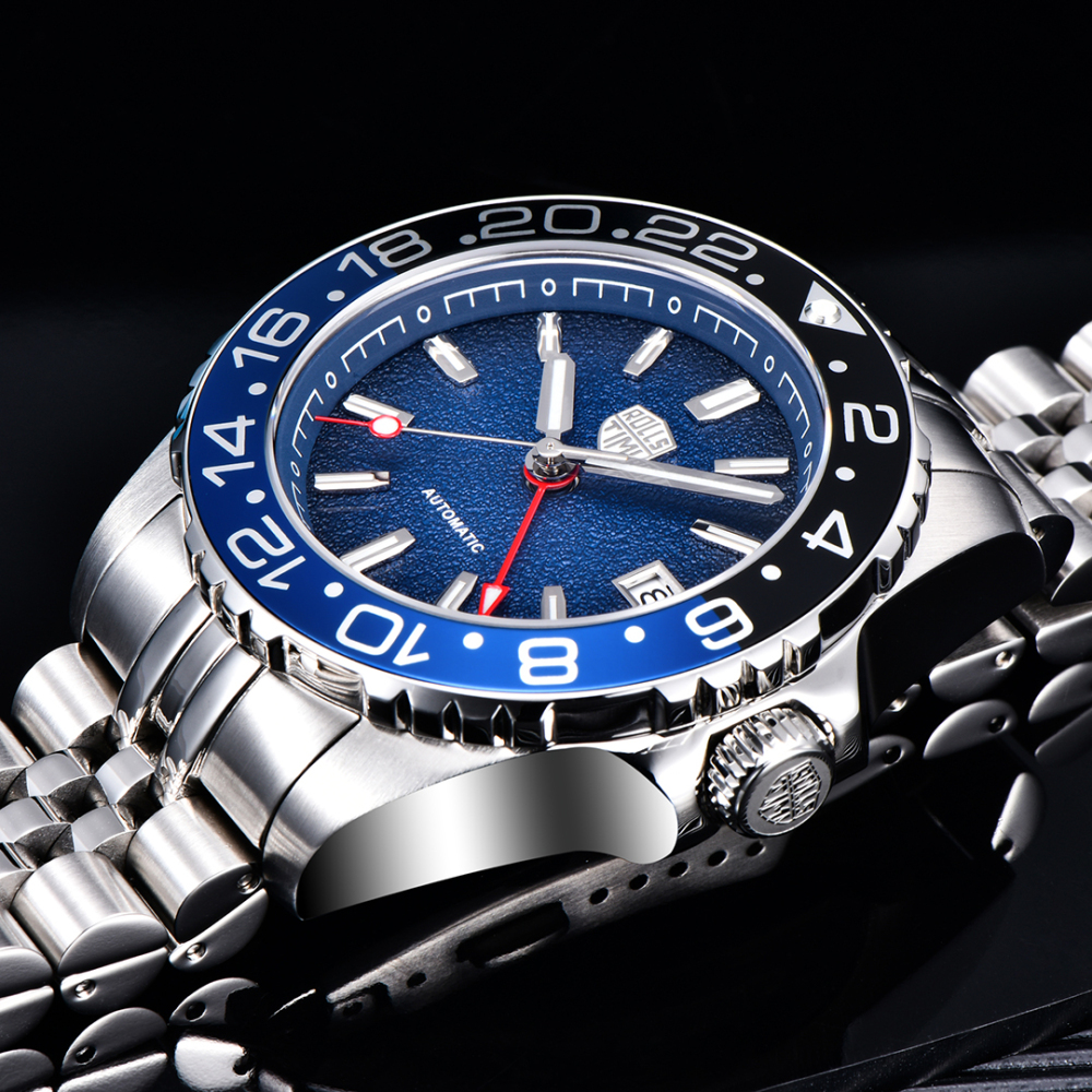 RollsTimi RT7935 GMT Men's Watches NH34 Stainless Steel 100M Waterproof Analog Wristwatch for Men with Jubilee, Synthetic Sapphire Dial Glass