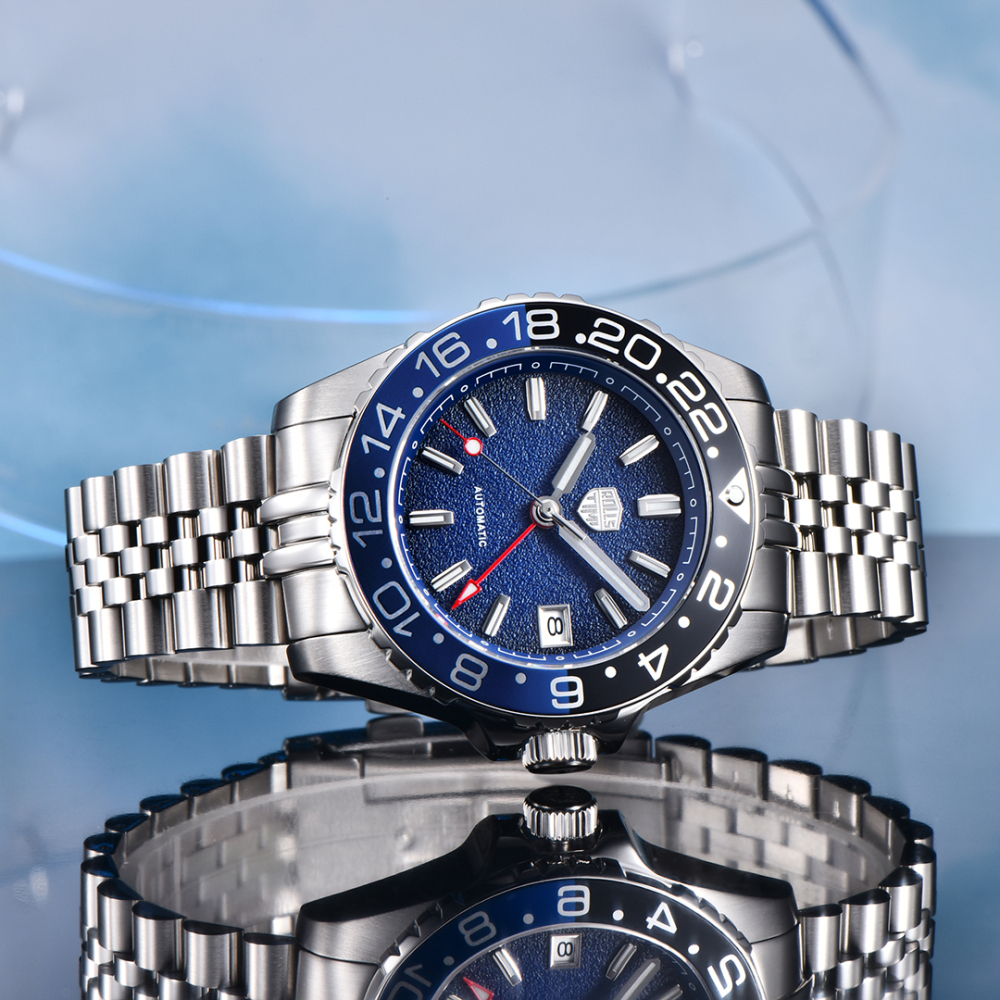 RollsTimi RT7935 GMT Men's Watches NH34 Stainless Steel 100M Waterproof Analog Wristwatch for Men with Jubilee, Synthetic Sapphire Dial Glass