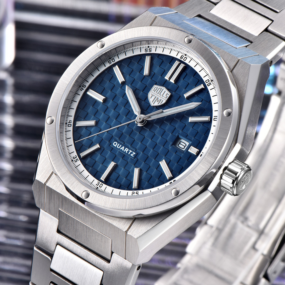 RollsTimi RT7933 Men's Watches Luxury Stainless Steel Quartz Analog Wristwatch for Men, 50M Waterproof, Synthetic Sapphire Dial Glass