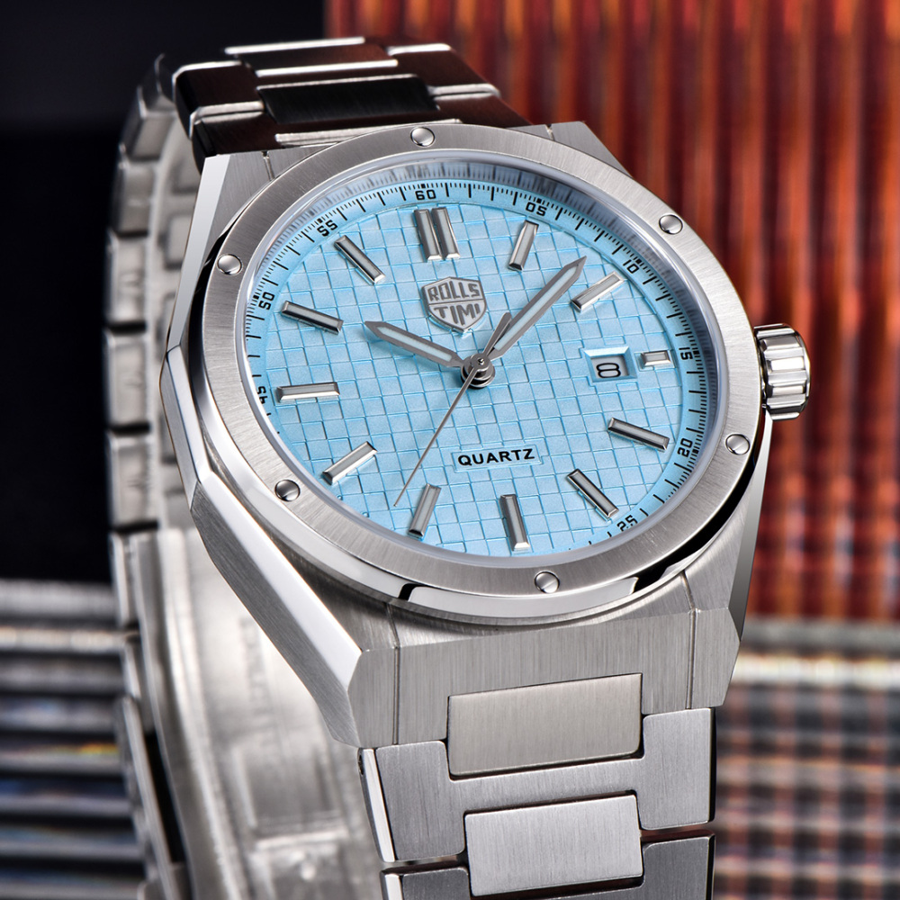RollsTimi RT7933 Men's Watches Luxury Stainless Steel Quartz Analog Wristwatch for Men, 50M Waterproof, Synthetic Sapphire Dial Glass