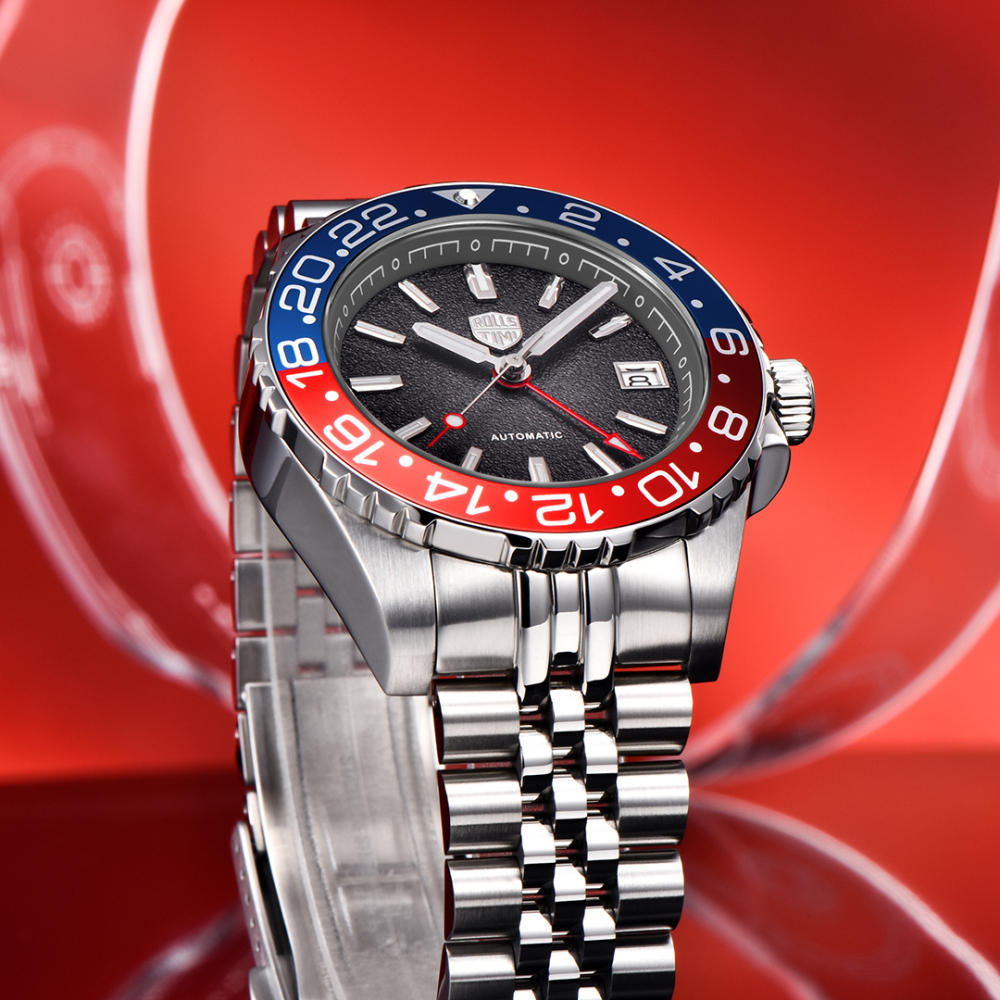 RollsTimi RT7935 GMT Men's Watches NH34 Stainless Steel 100M Waterproof Analog Wristwatch for Men with Jubilee, Synthetic Sapphire Dial Glass