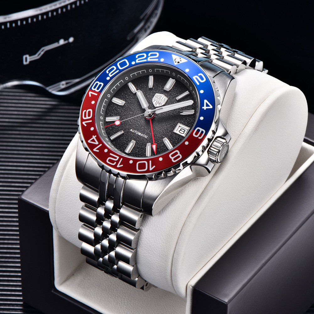 RollsTimi RT7935 GMT Men's Watches NH34 Stainless Steel 100M Waterproof Analog Wristwatch for Men with Jubilee, Synthetic Sapphire Dial Glass