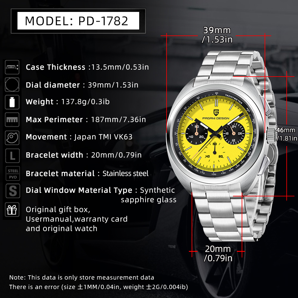 PAGANI DESIGN PD-1782 Men's Quartz Watches Chronograph Stainless Steel 40mm Sports Wrist Watch for Men