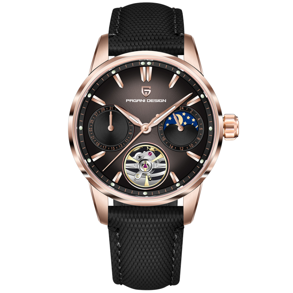 PAGANI DESIGN PD-YS021 Automatic Men's Watch 41MM Leather Stainless Steel Business Wrist Watch for Men, Synthetic Sapphire Dial Glass