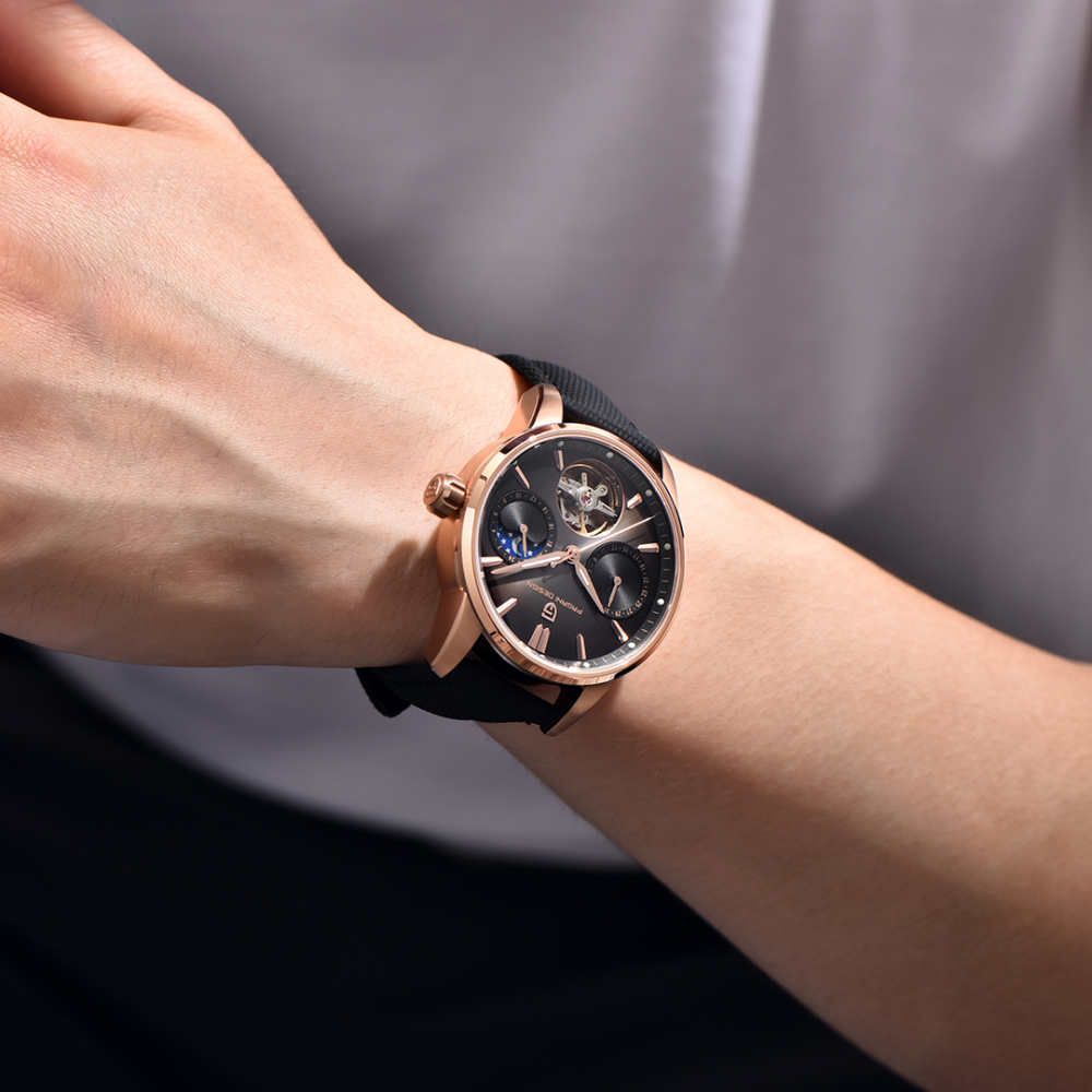 PAGANI DESIGN PD-YS021 Automatic Men's Watch 41MM Leather Stainless Steel Business Wrist Watch for Men, Synthetic Sapphire Dial Glass