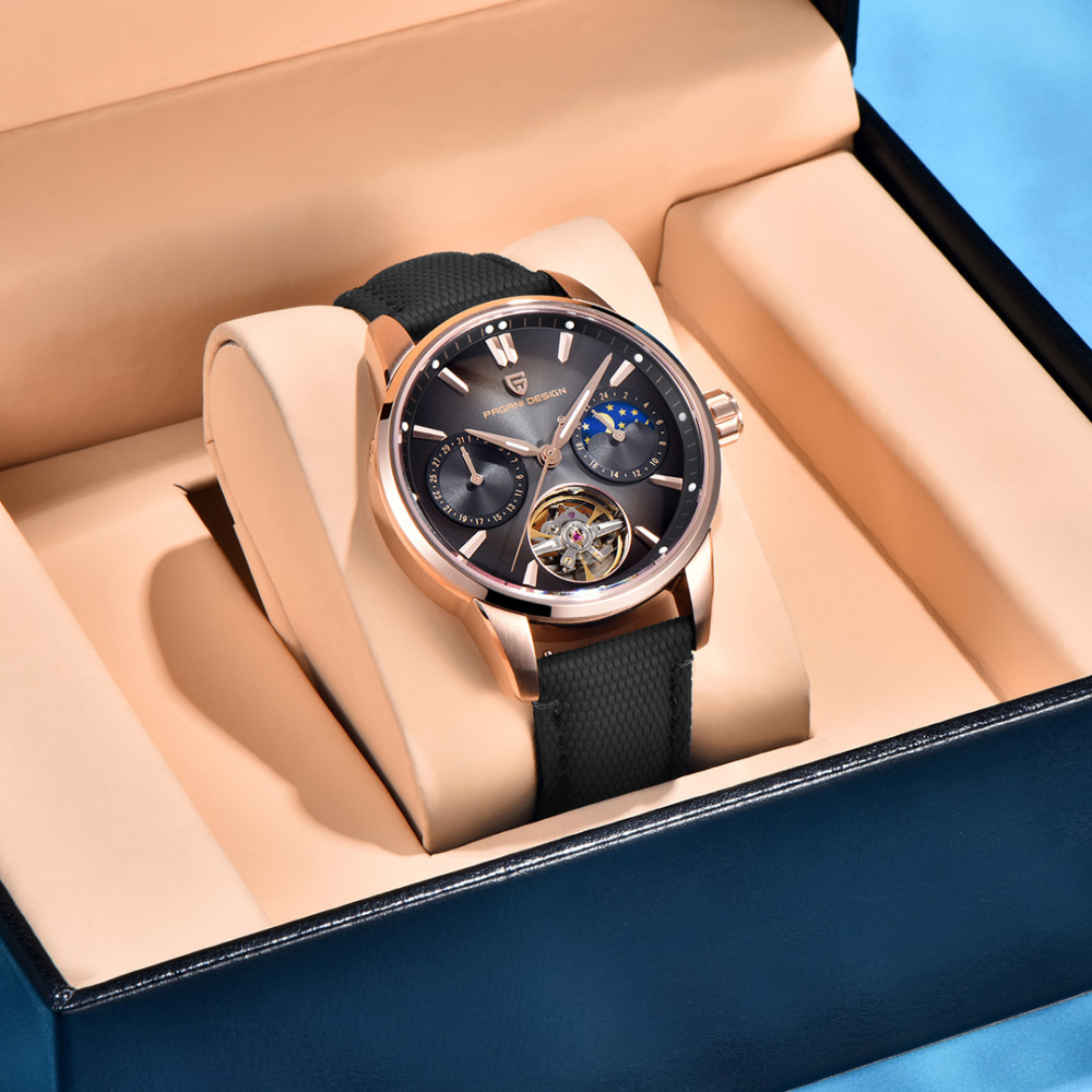 PAGANI DESIGN PD-YS021 Automatic Men's Watch 41MM Leather Stainless Steel Business Wrist Watch for Men, Synthetic Sapphire Dial Glass