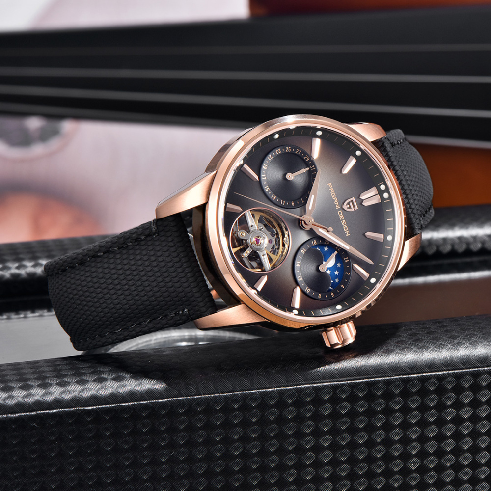 PAGANI DESIGN PD-YS021 Automatic Men's Watch 41MM Leather Stainless Steel Business Wrist Watch for Men, Synthetic Sapphire Dial Glass