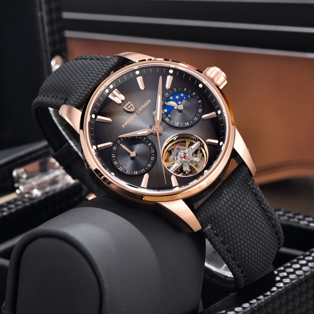 PAGANI DESIGN PD-YS021 Automatic Men's Watch 41MM Leather Stainless Steel Business Wrist Watch for Men, Synthetic Sapphire Dial Glass