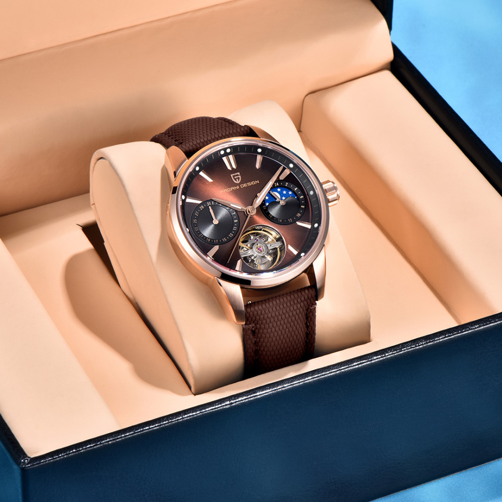 PAGANI DESIGN PD-YS021 Automatic Men's Watch 41MM Leather Stainless Steel Business Wrist Watch for Men, Synthetic Sapphire Dial Glass